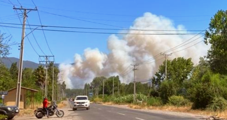Las columnas de humo son vistas a kilómetros de distancia. Foto: Red Prensa Ñuble