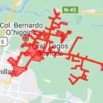 En rojo, las calles, avenidas y caminos afectados por el corte. Foto: Seremi de Energía.