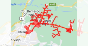 En rojo, las calles, avenidas y caminos afectados por el corte. Foto: Seremi de Energía.