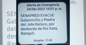 Mensaje del Sistema de Alerta de Emergencias enviado a los vecinos.