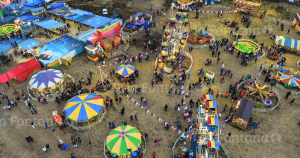 Vista aérea de la zona de juegos de AgroExpo, una de las características del evento a nivel local. Foto de archivo: Organización.