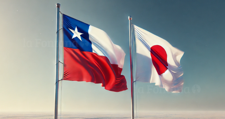 Banderas de Chile y Japón. Fotografía generado con IA.