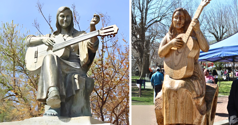 A la izquierda, la estatua de San Carlos, que data de 2008. A la derecha, la escultura de San Fabián inaugurada en 2024.