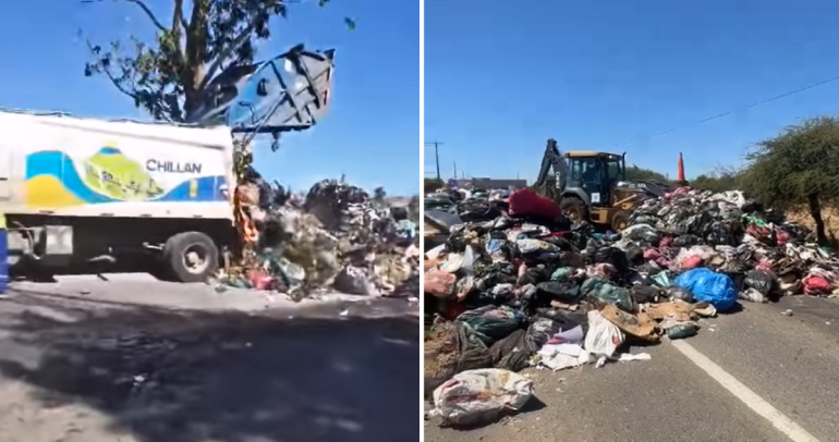 A la izquierda, un camión descargando su basura en el camino. A la derecha, la situación en la ruta.