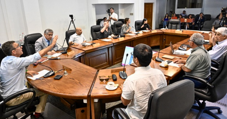 El alcalde Camilo Benavente presidiendo el Concejo Municipal de Chillán.