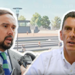 Recortes del gobernador Crisóstomo y el alcalde Benavente. De fondo, el proyecto de parte.