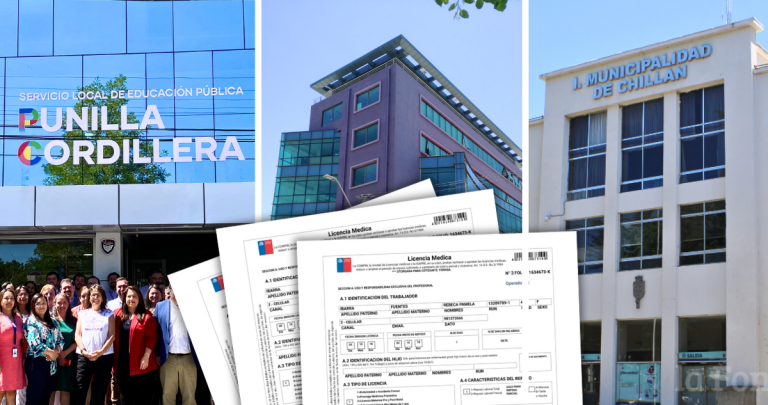 De izquierda a derecha: El SLEP Punilla Cordillera, el municipio de San Carlos y el de Chillán. Al frente, formulario de licencias médicas.