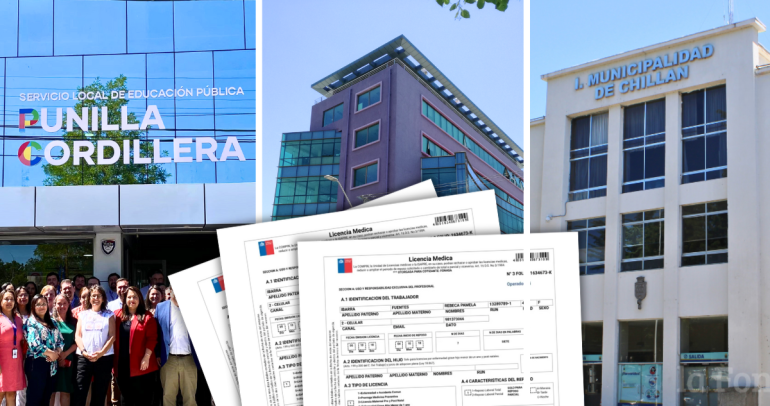 De izquierda a derecha: El SLEP Punilla Cordillera, el municipio de San Carlos y el de Chillán. Al frente, formulario de licencias médicas.