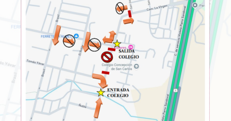 El mapa publicado por el municipio con las 14 indicaciones.