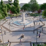 Animación 3D que muestra cómo debería quedar el centro de la plaza. Foto: Municipio.
