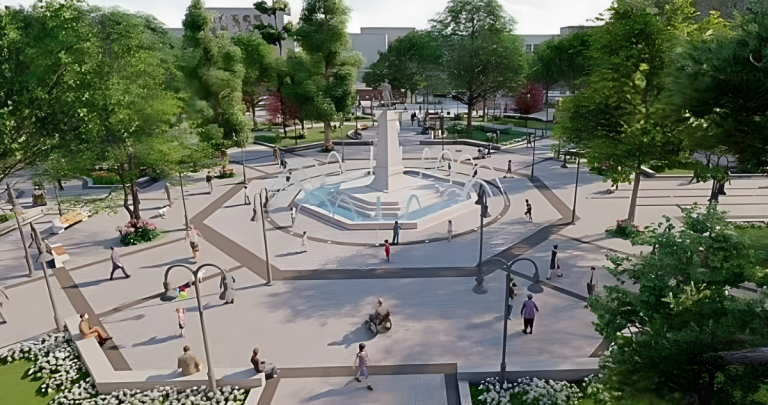 Animación 3D que muestra cómo debería quedar el centro de la plaza. Foto: Municipio.