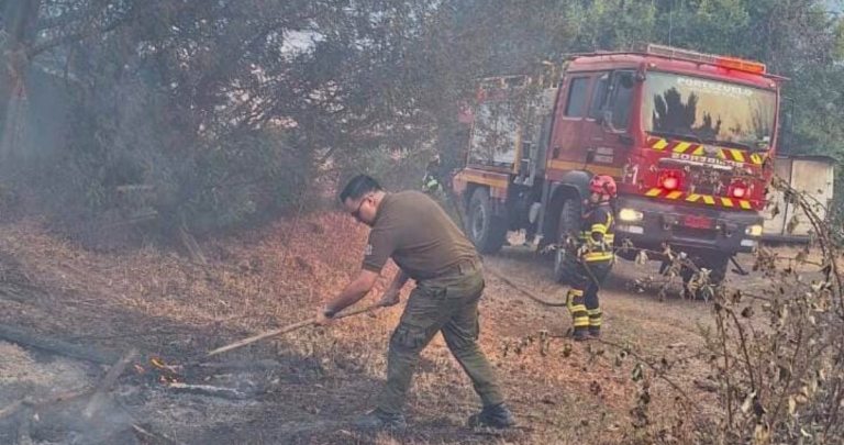 Bomberos y Carabineros trabajan en el lugar. Foto: Carabineros Ñuble.