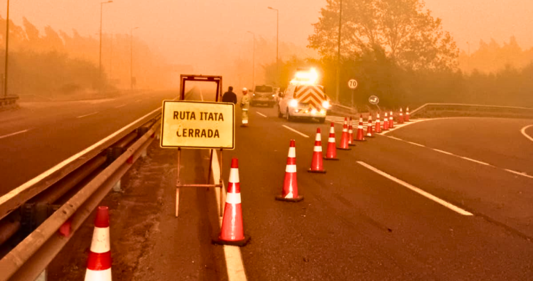 Así luce la Autopista del Itata totalmente cortada. Foto: MOP Ñuble.