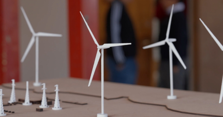 Una maqueta de una planta eólica. Foto: Cedida.