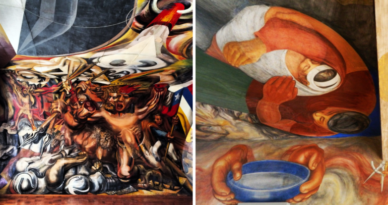 Los murales de la Escuela México fueron hechos por los pintores mexicanos David Alfaro Siqueiros y Xavier Guerrero. Fotos: Municipalidad de Chillán.